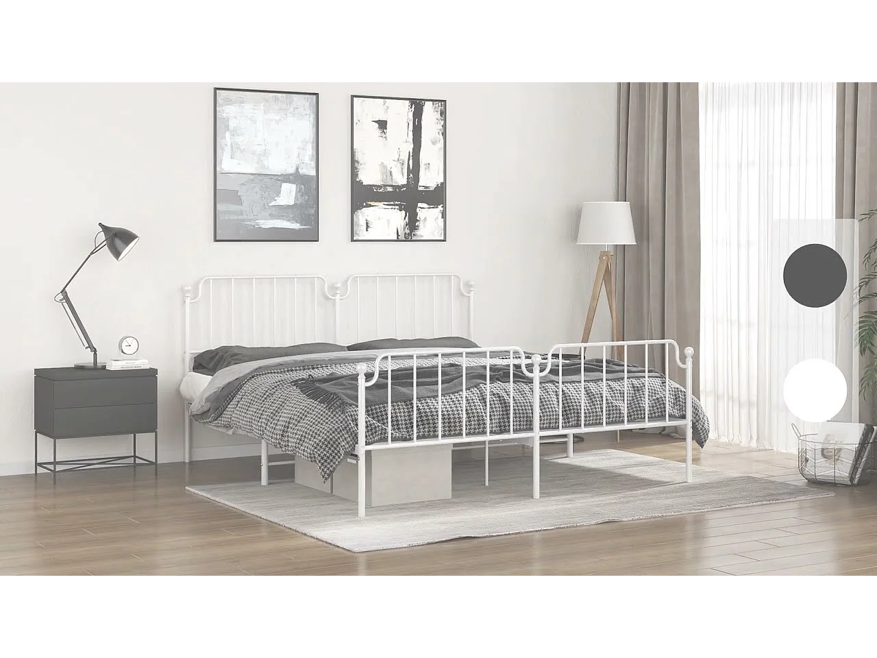 Cadre de lit métal sans matelas avec pied de lit noir 193x203cm