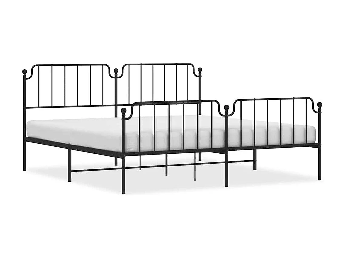 Cadre de lit métal sans matelas avec pied de lit noir 193x203cm
