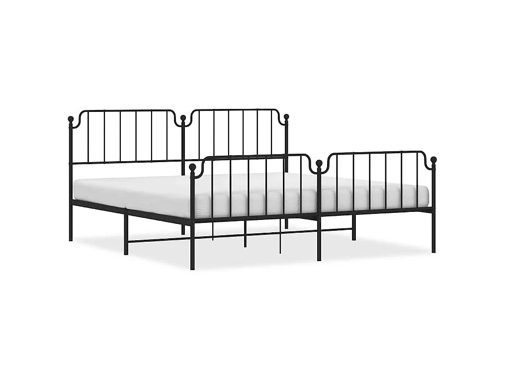 Cadre de lit métal sans matelas avec pied de lit noir 193x203cm