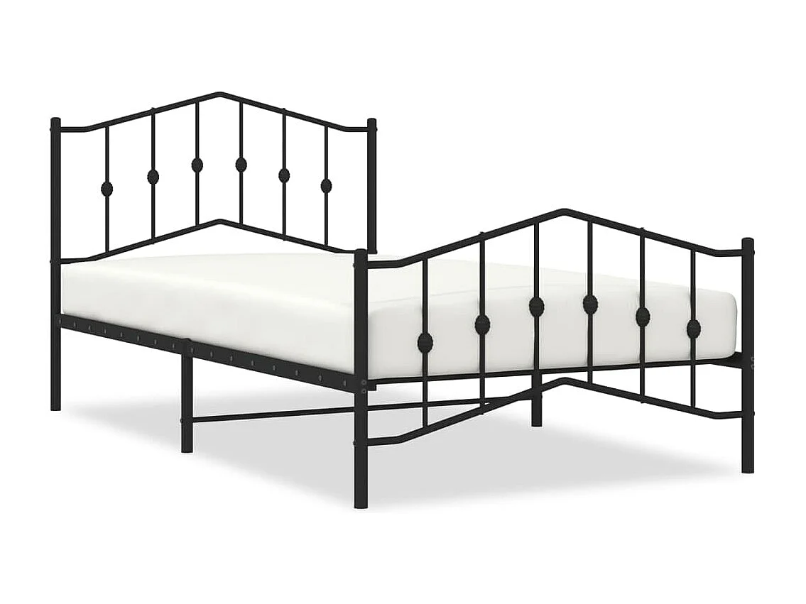 Cadre de lit métal sans matelas avec pied de lit noir 107x203cm
