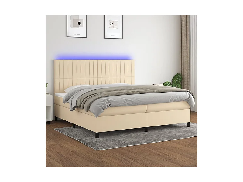 Sommier à lattes de lit et matelas et LED Crème 200x200cm Tissu