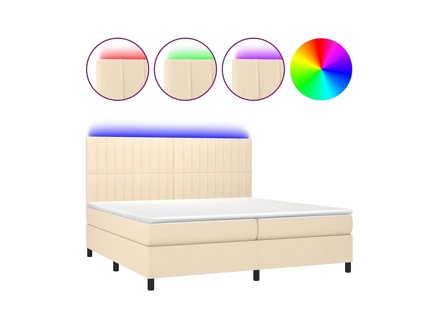 Sommier à lattes de lit et matelas et LED Crème 200x200cm Tissu