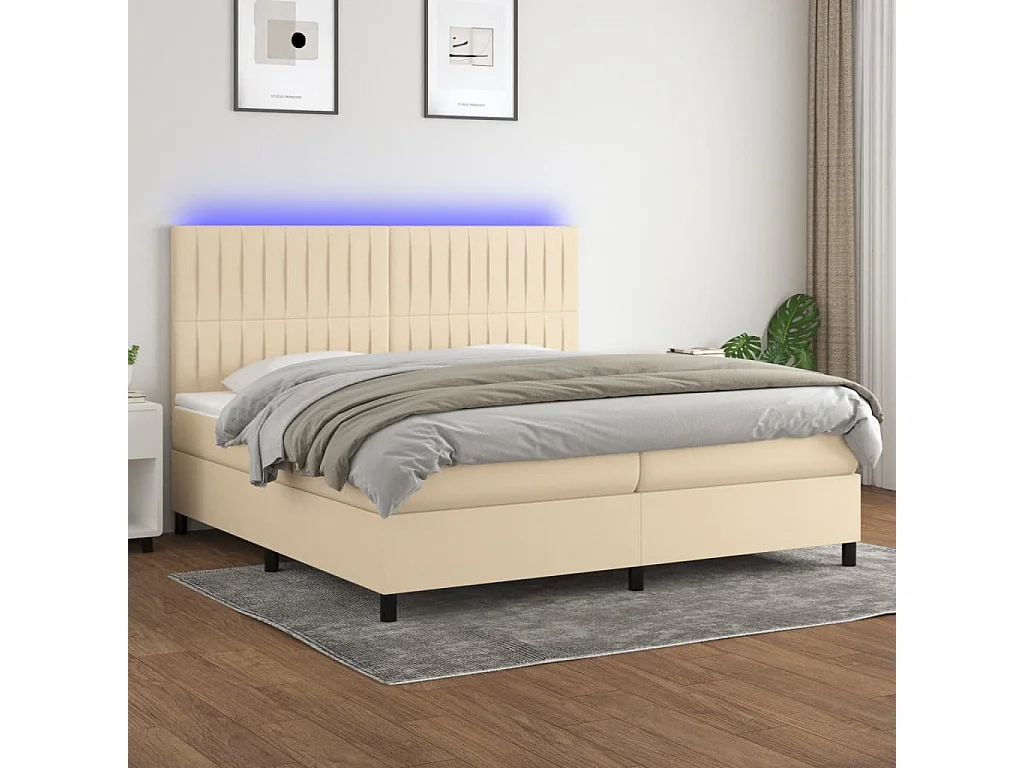 Boxspring met matras en LED stof crèmekleurig 200x200 cm