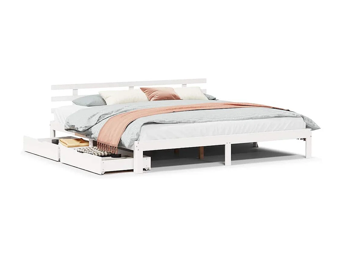 Giroletto con Cassetti Bianco 200x200 cm Legno Massello di Pino