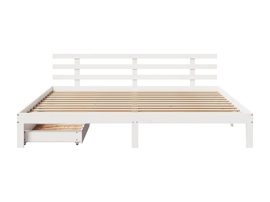 Giroletto con Cassetti Bianco 200x200 cm Legno Massello di Pino