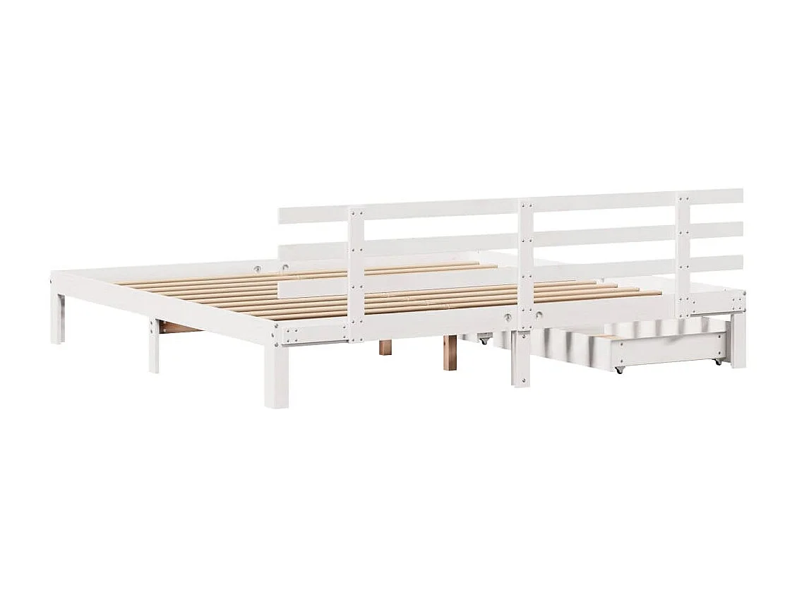 Giroletto con Cassetti Bianco 200x200 cm Legno Massello di Pino