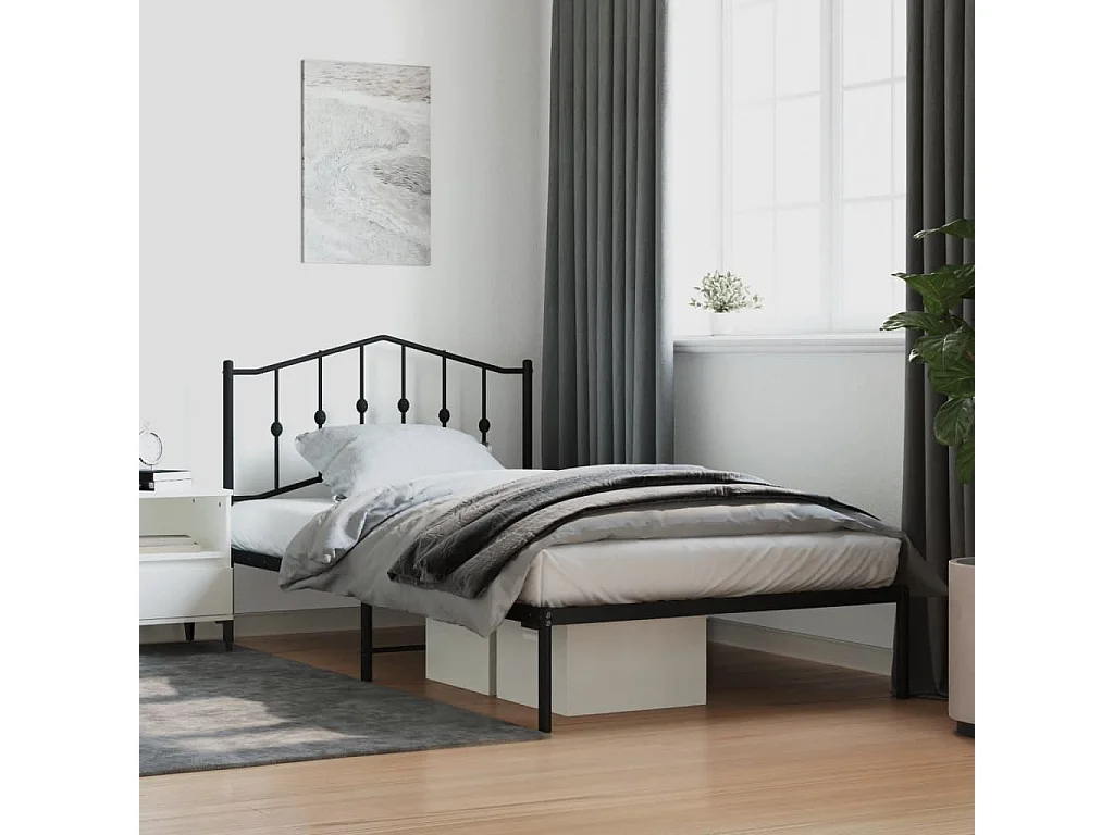 Bedframe met hoofdbord metaal zwart 107x203 cm