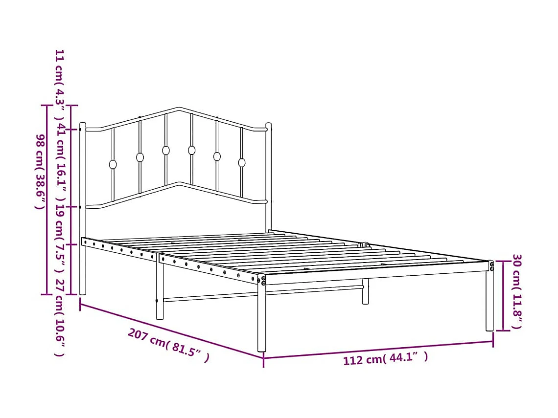 Bedframe met hoofdbord metaal zwart 107x203 cm