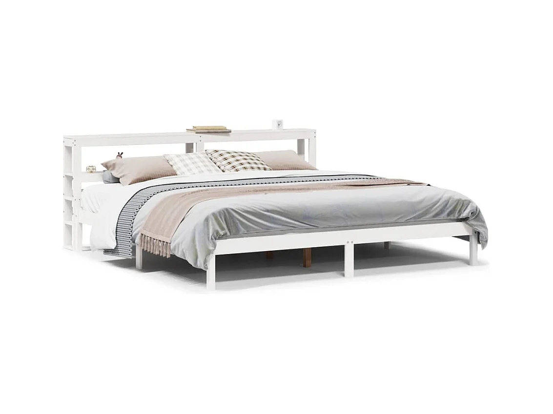 Cadre de lit sans matelas blanc 200x200 cm bois massif de pin