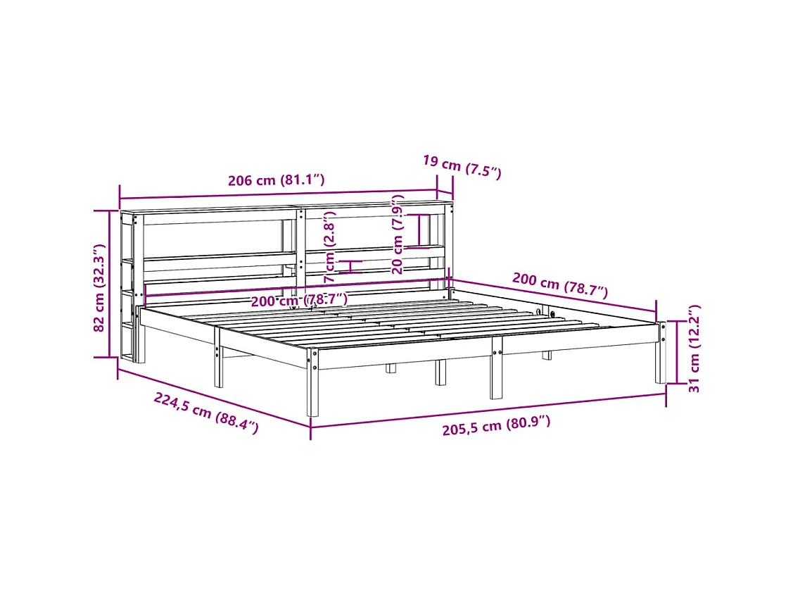 Cadre de lit sans matelas blanc 200x200 cm bois massif de pin