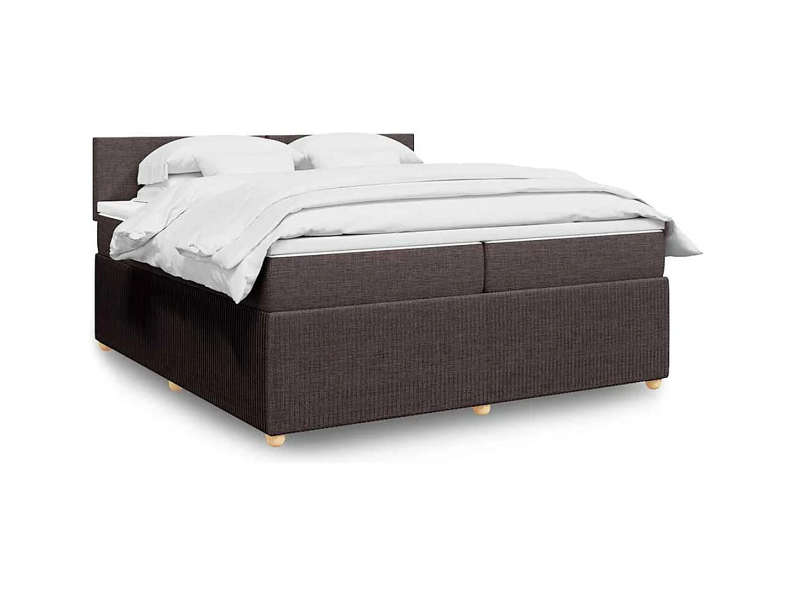 Cama box spring con colchón tela marrón oscuro 200x200 cm