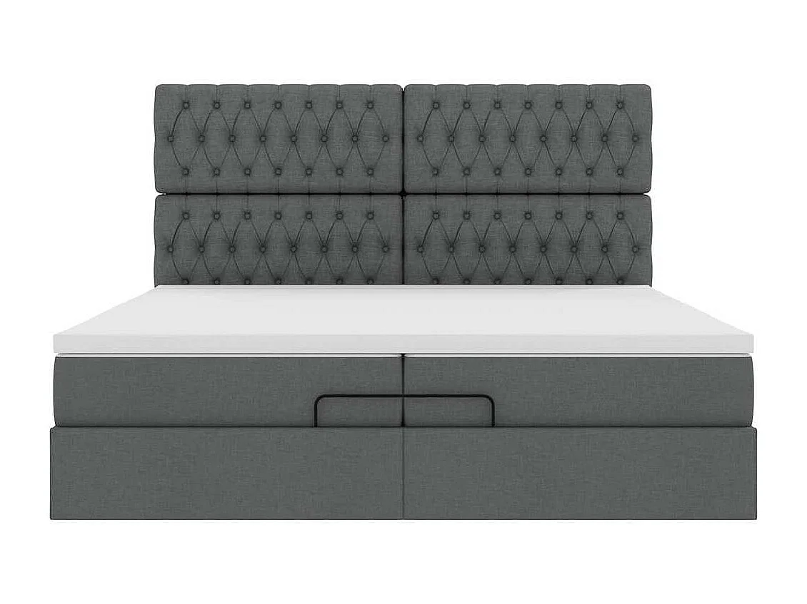 Cadre de lit ottoman avec matelas gris foncé 200x200cm tissu