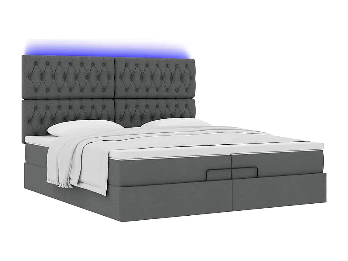 Ottoman-Bett mit Matratzen & LEDs Dunkelgrau 200x200 cm Stoff