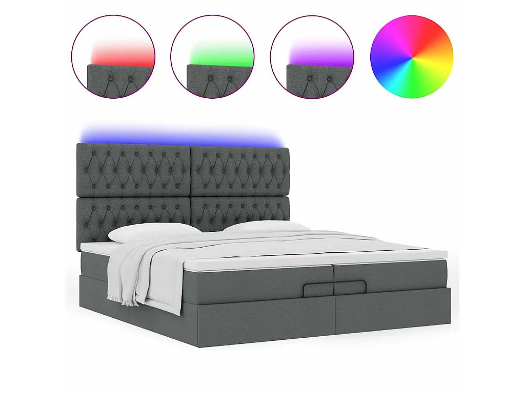 Ottoman bed met matrassen en LED's 200x200cm stof donkergrijs