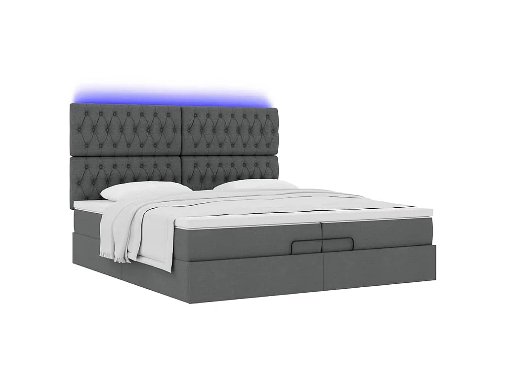 Ottoman bed met matrassen en LED's 200x200cm stof donkergrijs