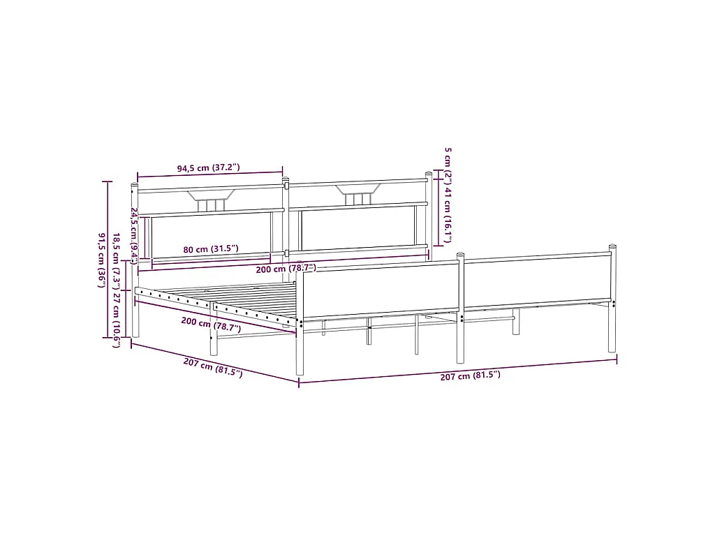 Bedframe zonder matras metaal bruin eikenkleurig 200x200 cm