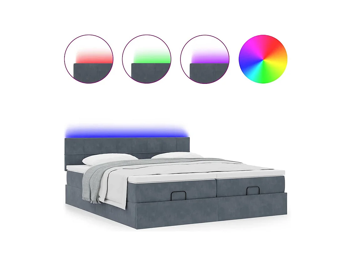 Cadre de lit ottoman avec matelas gris foncé 200x200 cm velours