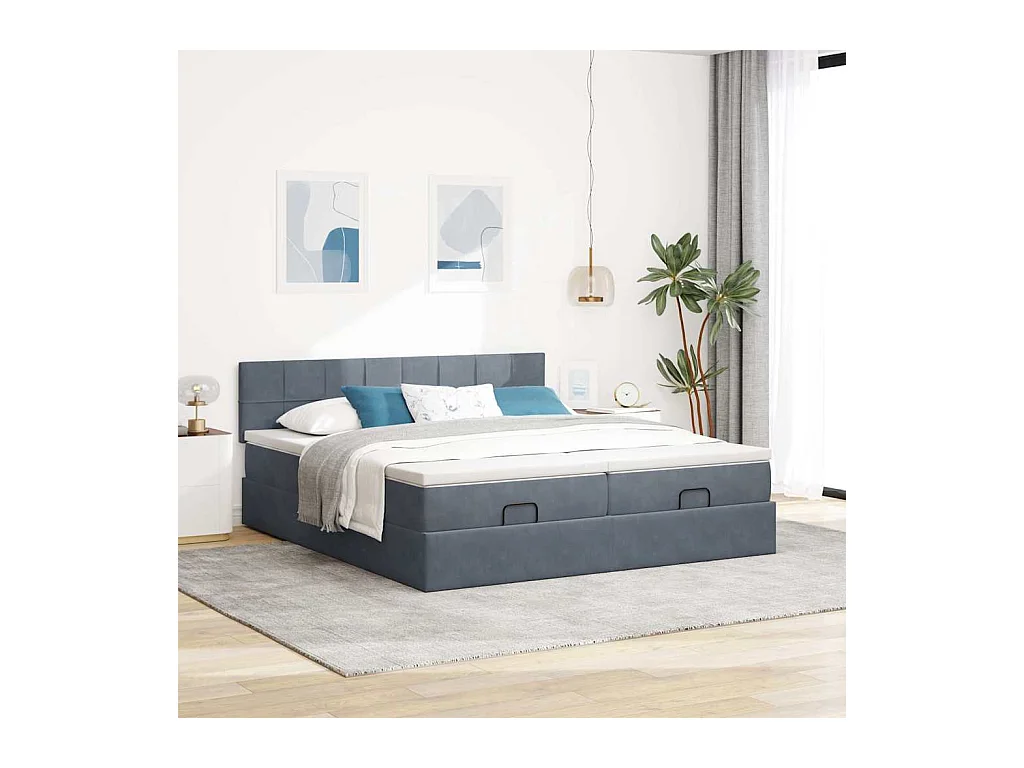 Cadre de lit ottoman avec matelas gris foncé 200x200 cm velours