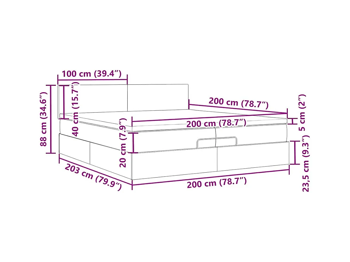 Cadre de lit ottoman avec matelas bleu foncé 200x200 cm velours