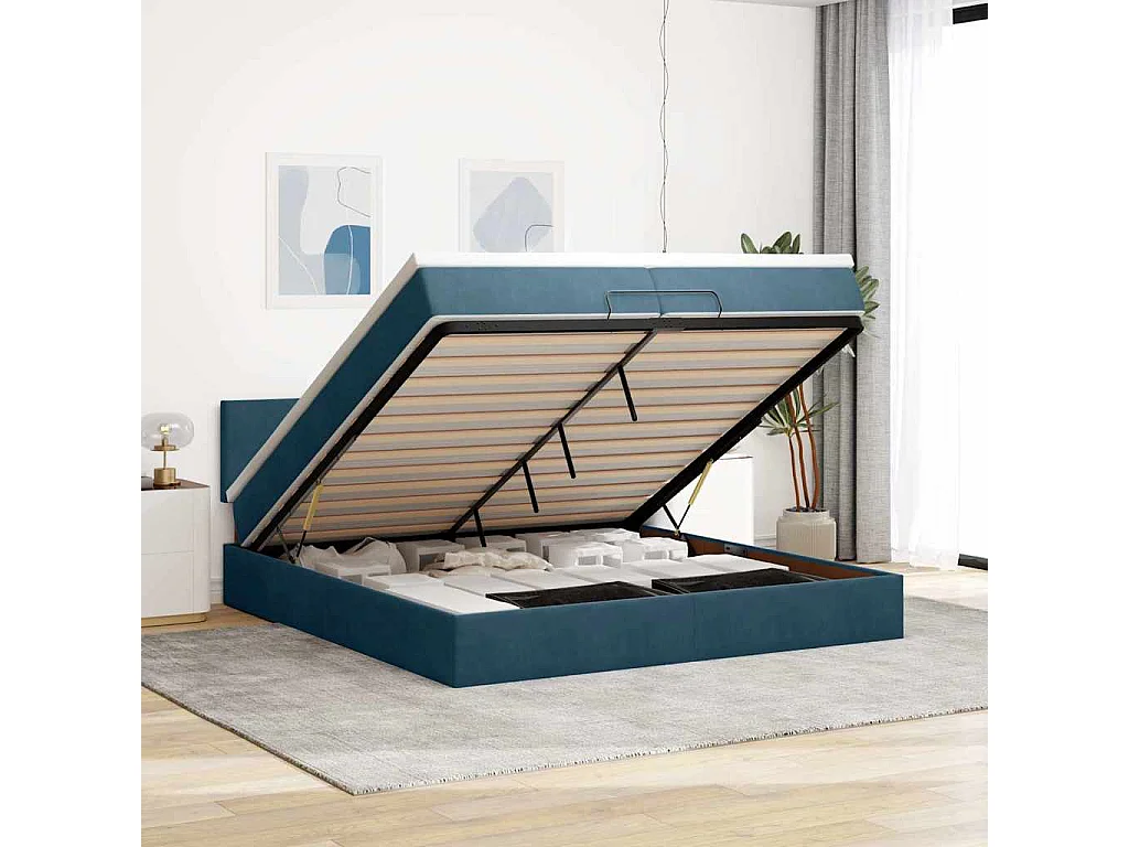 Ottoman-Bett mit Matratze Dunkelblau 200x200 cm Samt