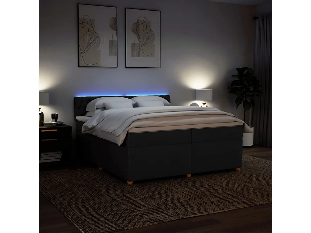 Sommier à lattes de lit avec matelas Noir 200x200 cm Tissu