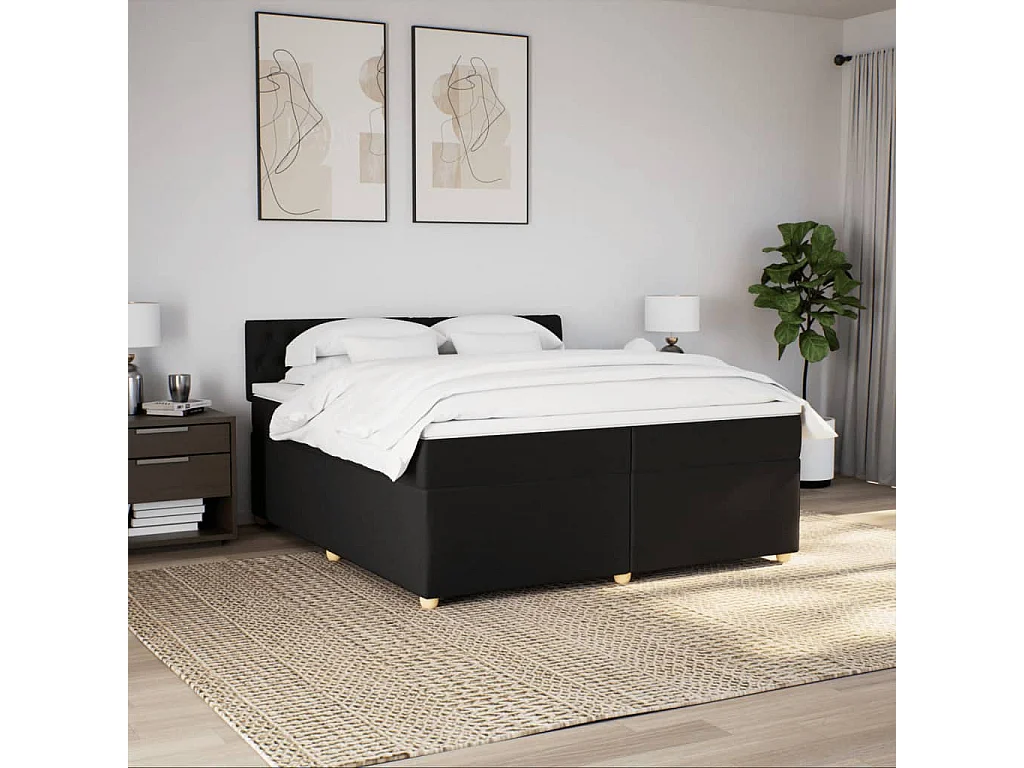 Sommier à lattes de lit avec matelas Noir 200x200 cm Tissu