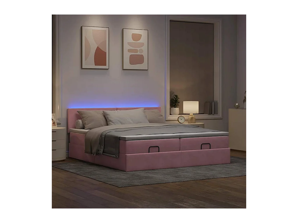 Cadre de lit ottoman avec matelas rose 200x200 cm velours