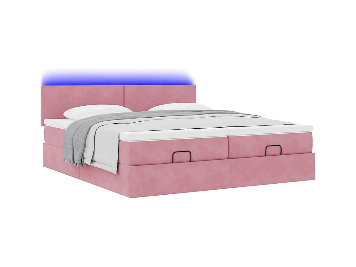Struttura Letto Pouf con Materassi Rosa 200x200 cm Velluto
