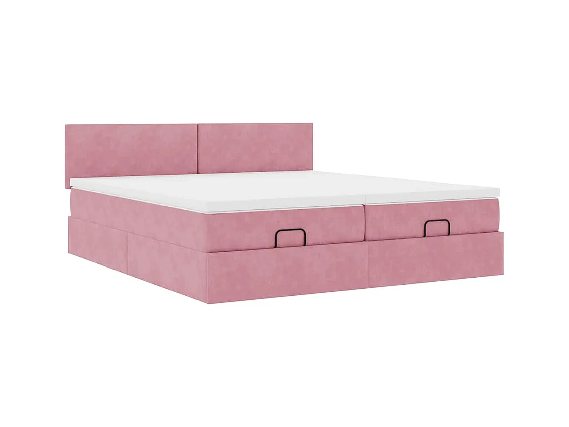 Struttura Letto Pouf con Materassi Rosa 200x200 cm Velluto