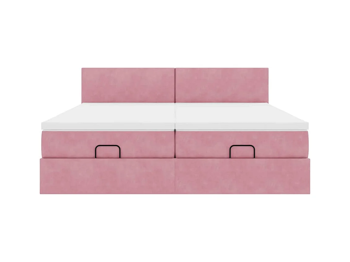 Struttura Letto Pouf con Materassi Rosa 200x200 cm Velluto