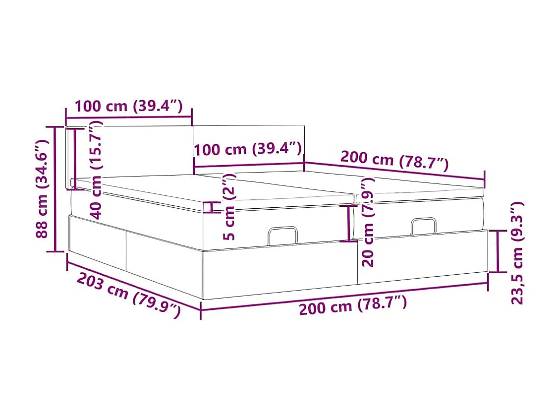 Ottoman bed met matrassen en LED's 200x200cm fluweel roze