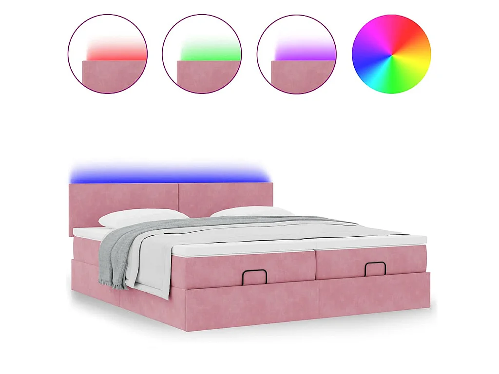 Struttura Letto Pouf con Materassi Rosa 200x200 cm Velluto