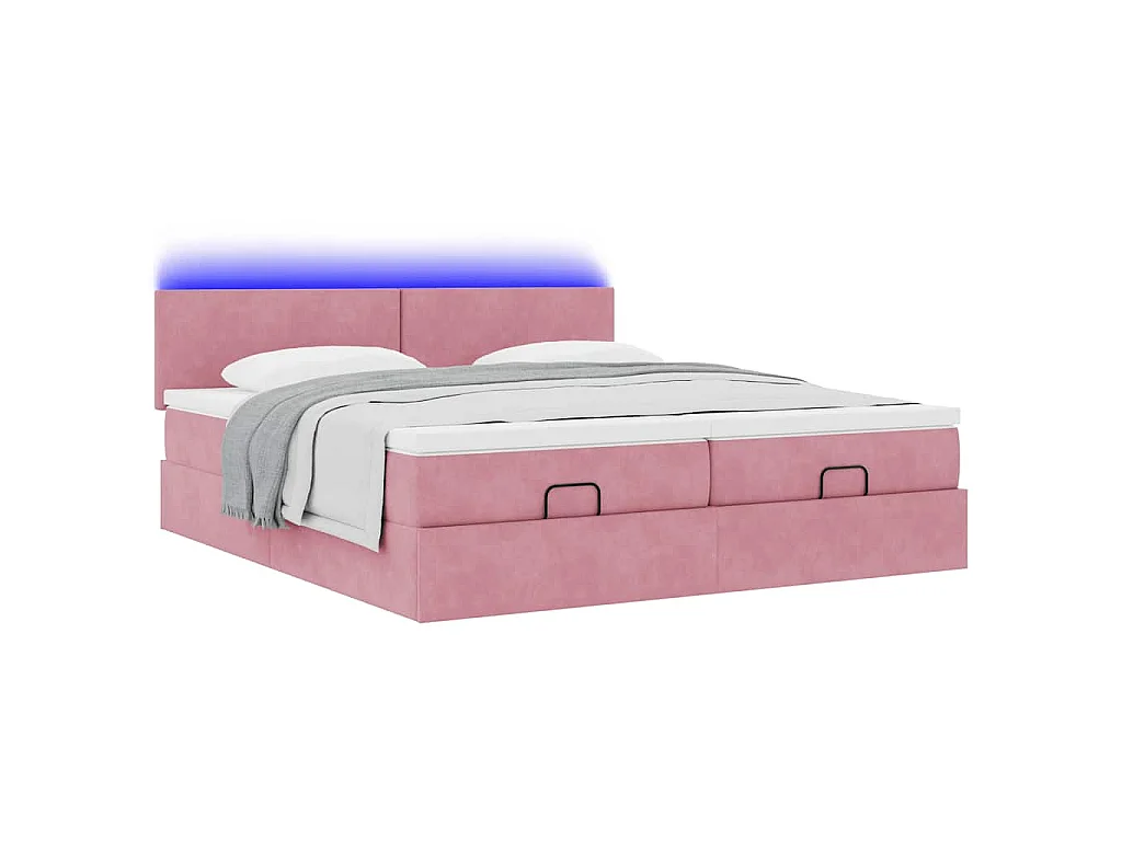 Struttura Letto Pouf con Materassi Rosa 200x200 cm Velluto