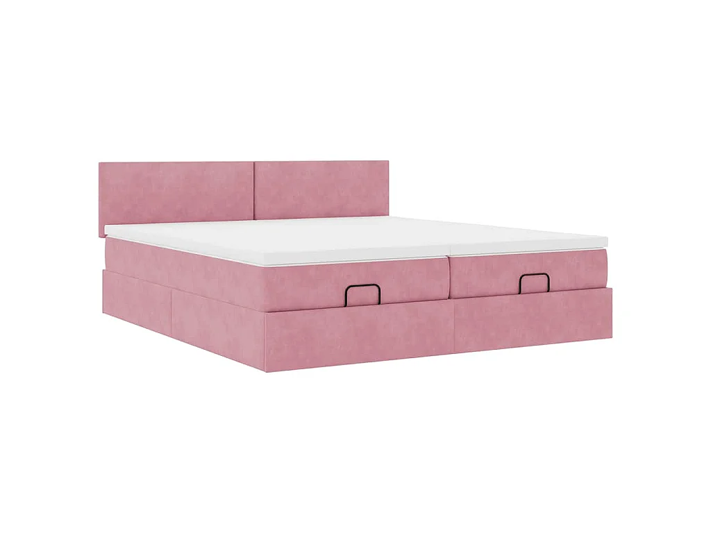 Struttura Letto Pouf con Materassi Rosa 200x200 cm Velluto