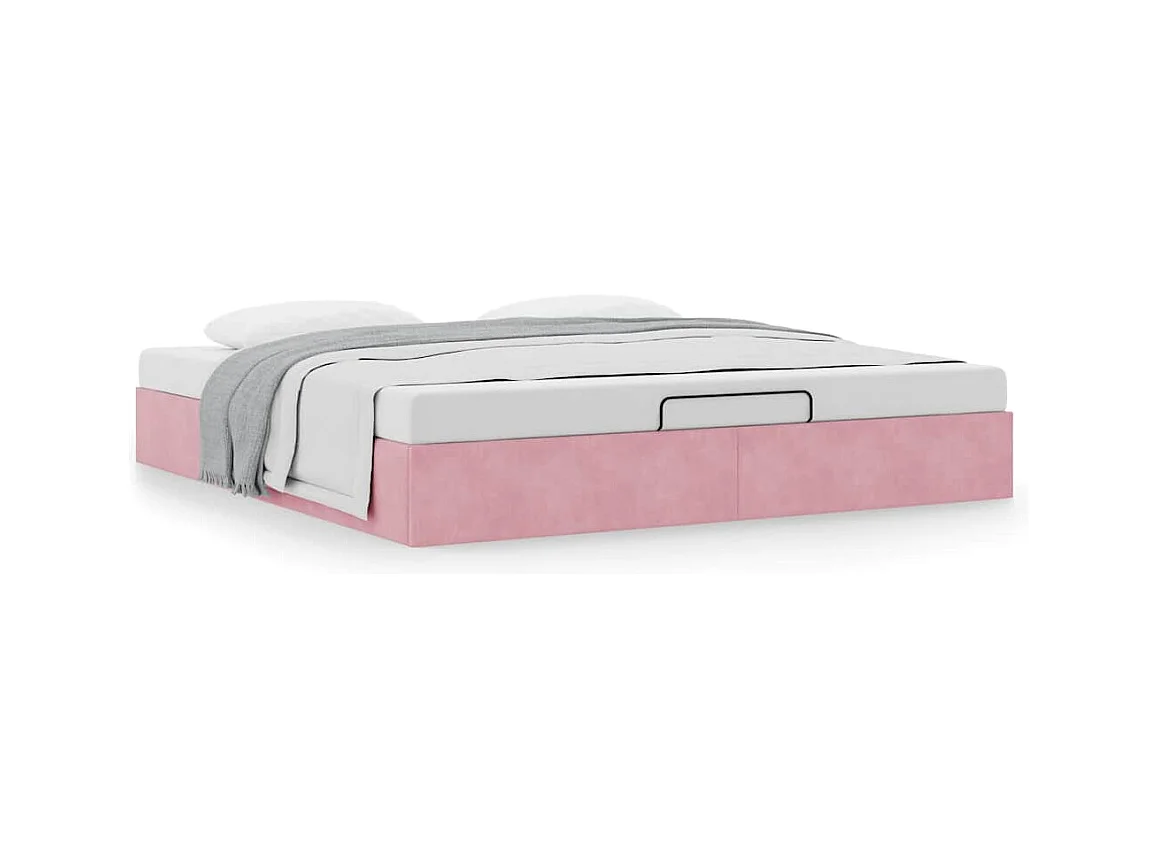 Cadre de lit ottoman sans matelas rose 200x200 cm velours