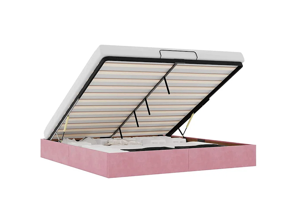 Estructura cama otomana sin colchón terciopelo rosa 200x200 cm