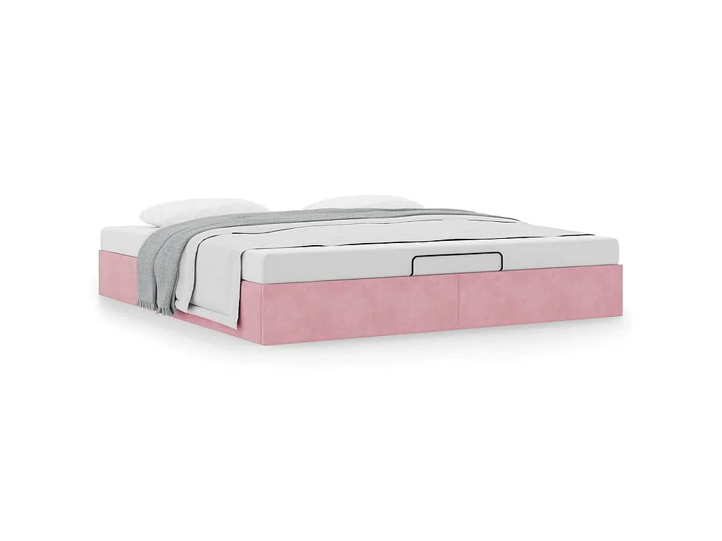 Estructura cama otomana sin colchón terciopelo rosa 200x200 cm