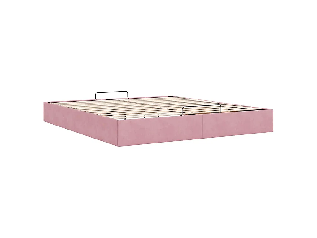 Estructura cama otomana sin colchón terciopelo rosa 200x200 cm