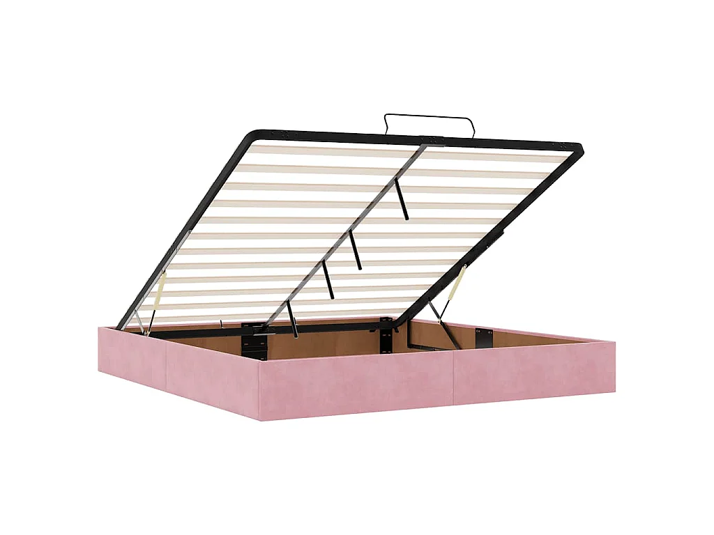 Estructura cama otomana sin colchón terciopelo rosa 200x200 cm