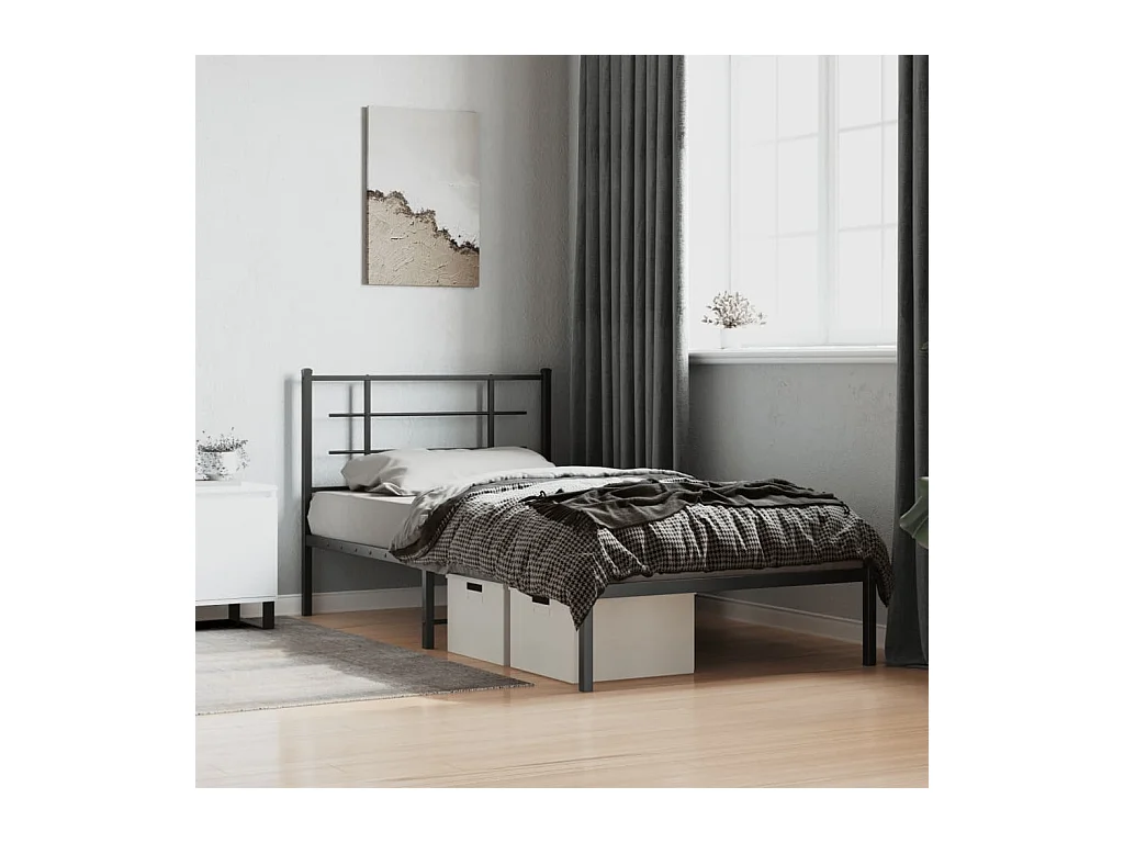 Bettgestell mit Kopfteil Metall Schwarz 107x203 cm