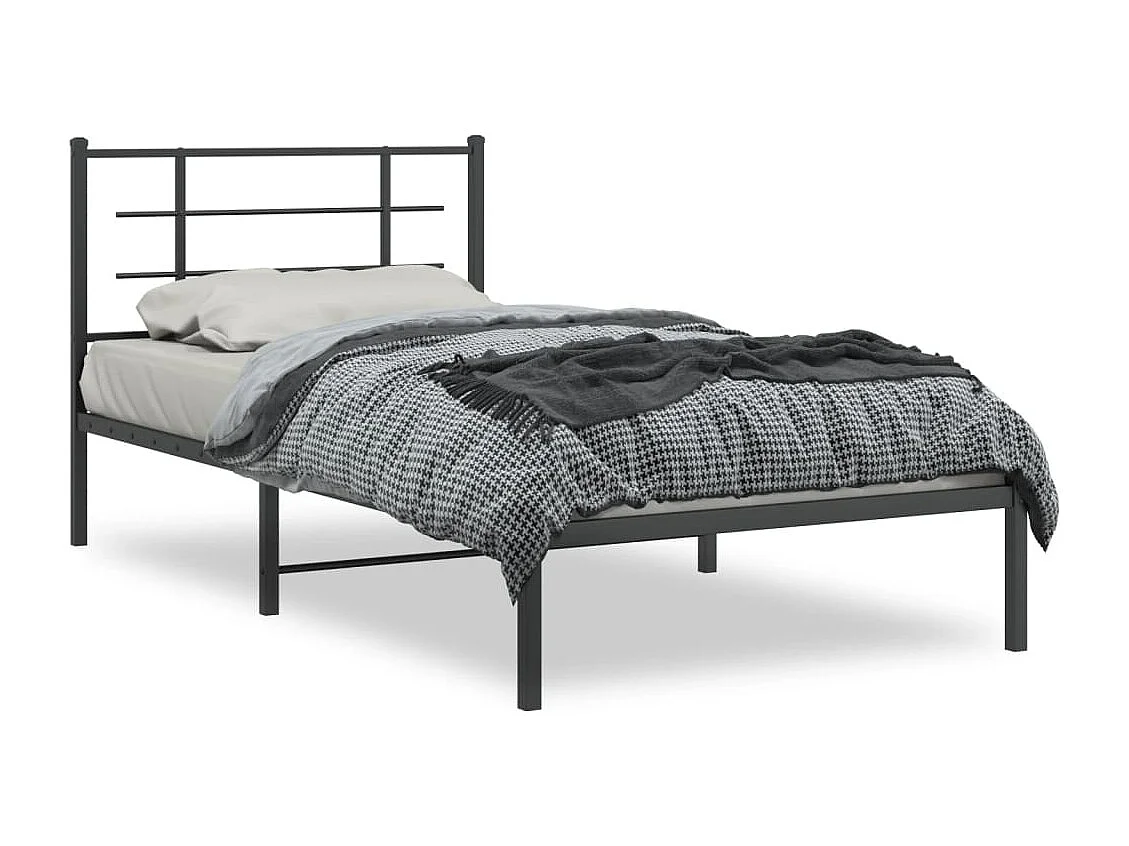 Bedframe met hoofdbord metaal zwart 107x203 cm