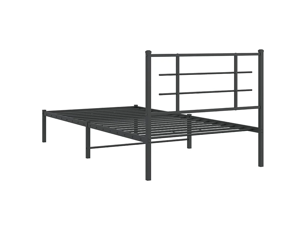 Cadre de lit métal sans matelas avec tête de lit noir 107x203cm