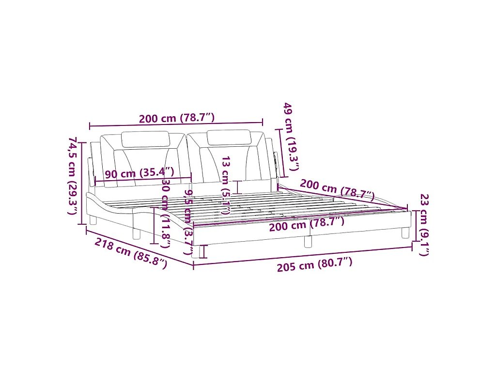 Bettgestell "Viana" ohne Matratze Grau 200x200 cm Kunstleder