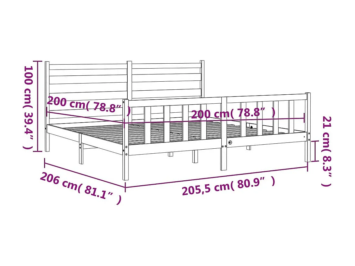Cadre de lit sans matelas blanc 200x200 cm bois massif de pin