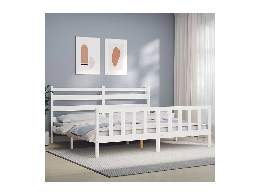 Cadre de lit sans matelas blanc 200x200 cm bois massif de pin