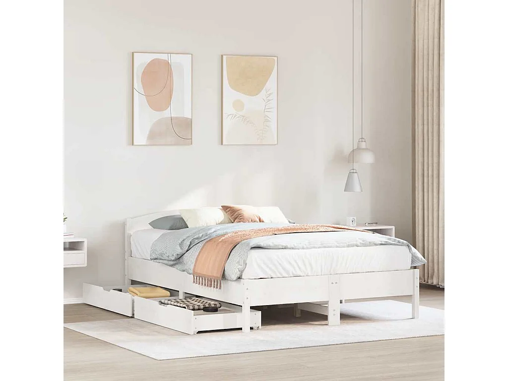 Cadre de lit sans matelas blanc 150x200 cm bois de pin massif
