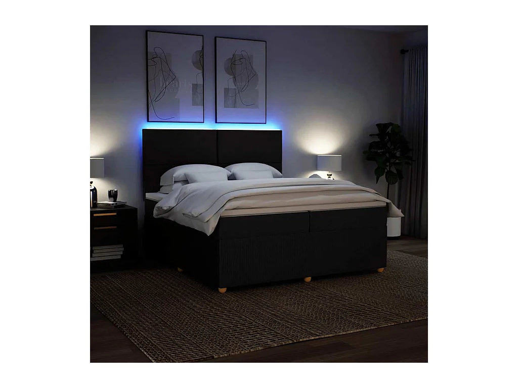 Sommier à lattes de lit avec matelas Noir 200x200 cm Tissu