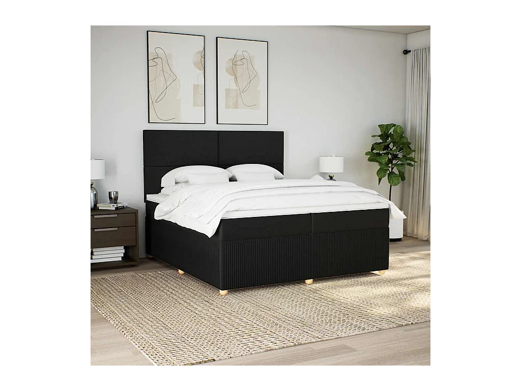 Sommier à lattes de lit avec matelas Noir 200x200 cm Tissu