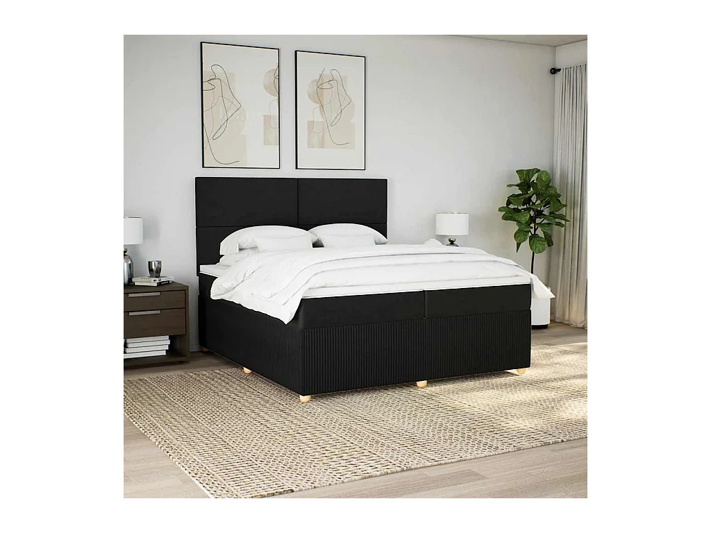 Giroletto a Molle con Materasso Nero 200x200 cm in Tessuto