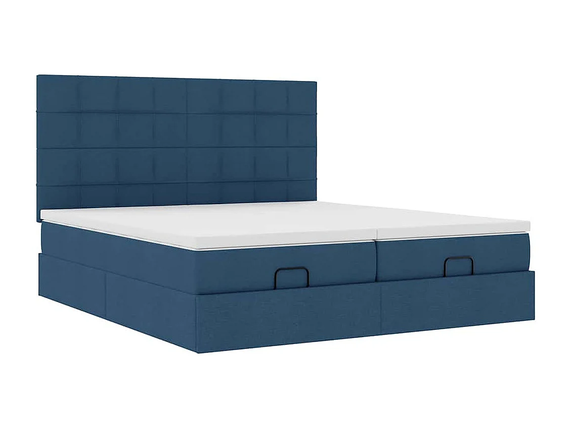 Cadre de lit ottoman avec matelas bleu 200x200cm tissu